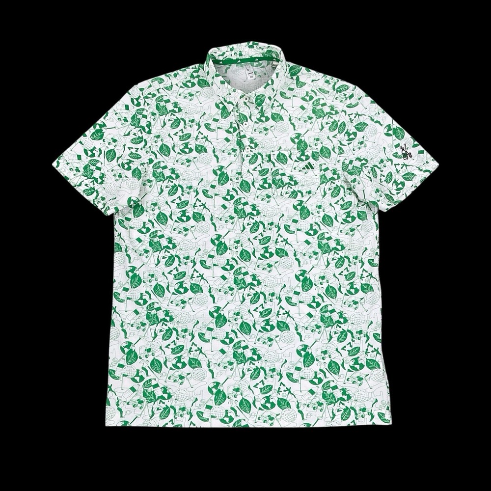 Adidas Polo Shirt Mens Medium Green Primeknit Graphic Golf Short Sleeve HS9054